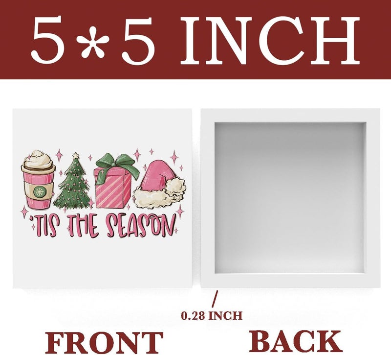FXEFXE Pink Christmas Decor, Pink Christmas Bathroom Decor, Girly Decoration, Wooden Box Sign Winter Latte Santa Presents Tree Coffee Home Bedroom Desk Decoration - Image 2